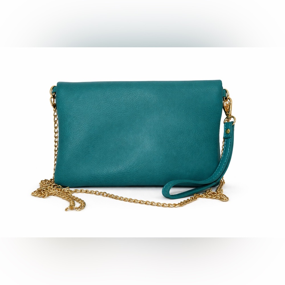 Teal Envelope Chain Crossbody Bag with Gold Hardware - Picture 2 of 7